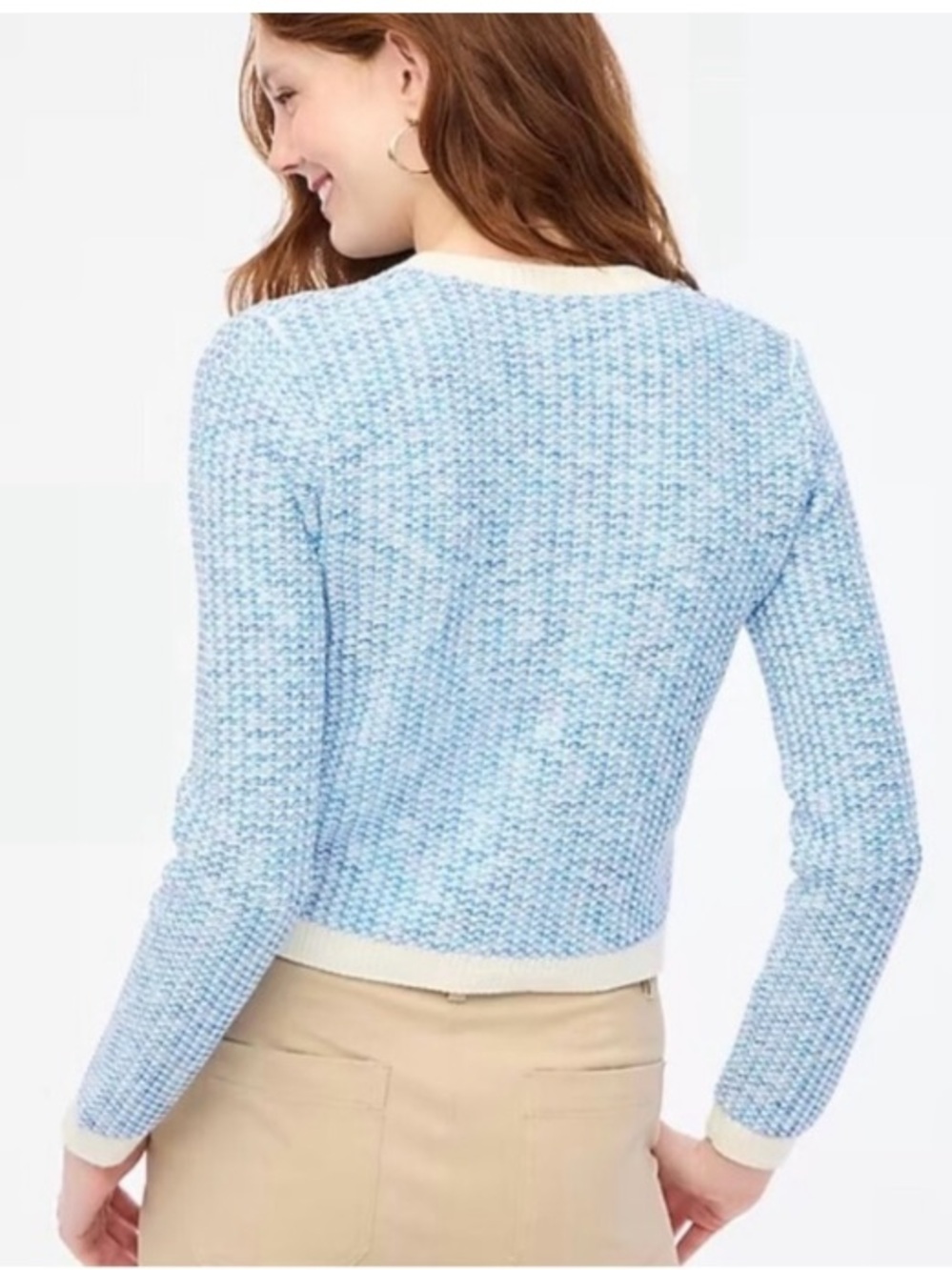 J. Crew Popcorn Stitch Lady Jacket Crewneck Knit Cardigan Preppy Blue Small - Picture 2 of 10